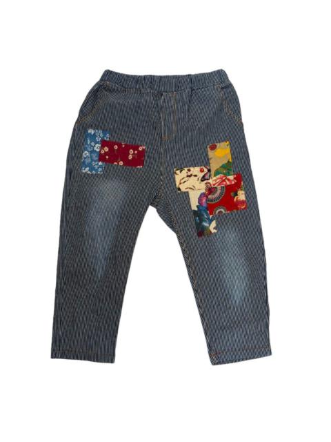 Designer - JOGGER HICKORY STRIPE DENIM PANT WITH ARTISANAL PATCHWORK
