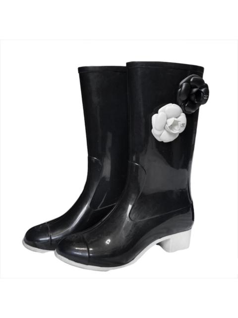 Chanel Karl black floral rainboots 37