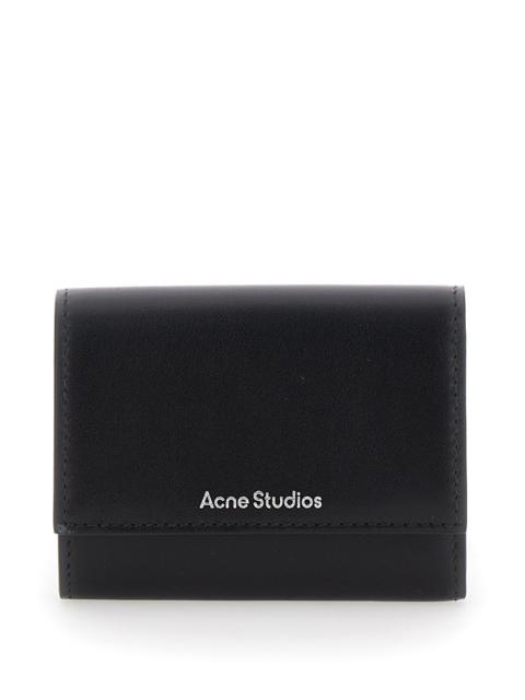 Acne Studios Acne Studios Men Black Trifold Wallet With Logo In Smooth Leather Man