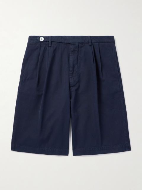 Brunello Cucinelli Straight-Leg Pleated Cotton-Twill Shorts Navy