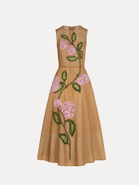 Oscar de la Renta PORCELAIN FLOWER LATTICE DRESS