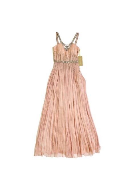 MIGNON VM570 Powder Pink 100% Silk Beaded Rhinestone Crystal Dress SZ 0 NWT