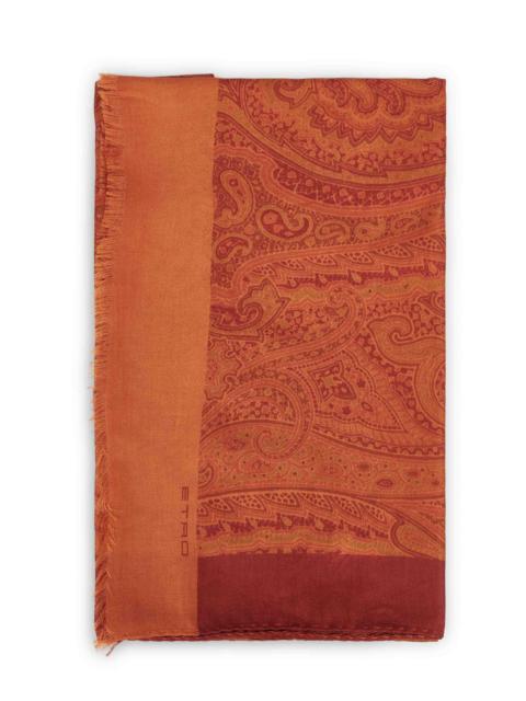 Etro Orange cotton and silk Paisley-pattern scarf