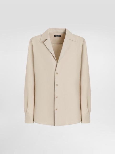 Dolce & Gabbana Long-sleeved V-neck shirt in linen fabric