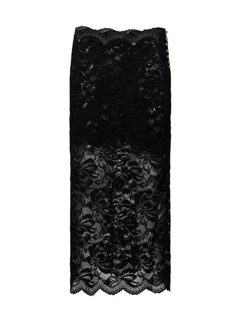 rabanne Rabanne Women Black Stretch Floral Lace Midi Skirt