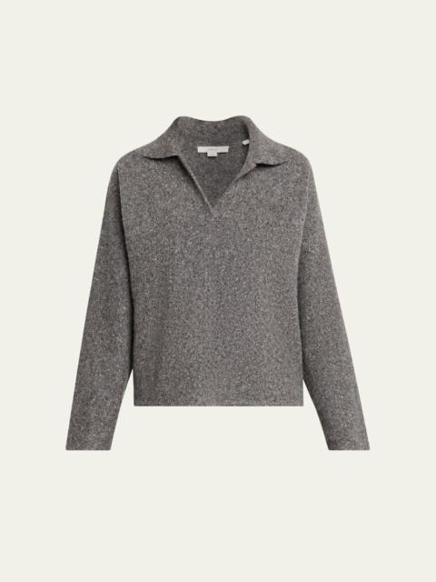 Vince Donegal Plush Cashmere Dolman-Sleeve Polo Sweater