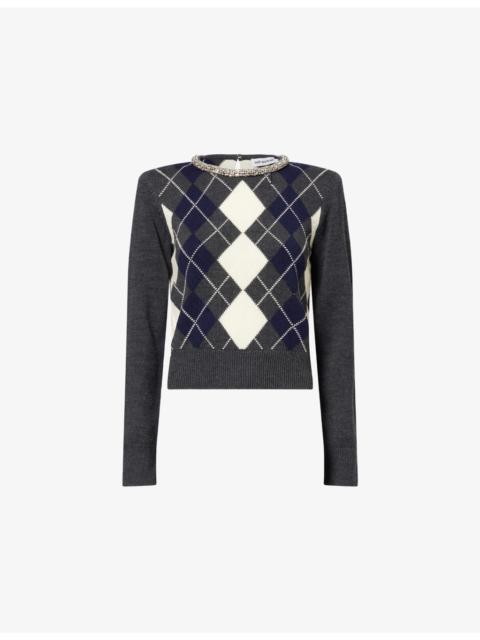 self-portrait Argyle Crystal Wool Jumper