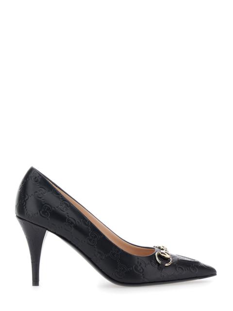 GUCCI Gucci Women 'Erin' Black Pumps With Medium Heel And Horsebit On The Front In Gg Leather Woman