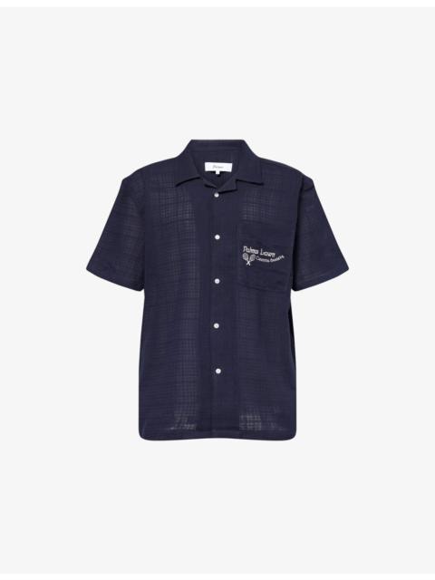 Palmes Embroidered-Log Semi-Sheer Cotton Shirt