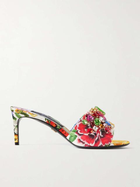 Keira crystal-embellished floral-print canvas mules Multi