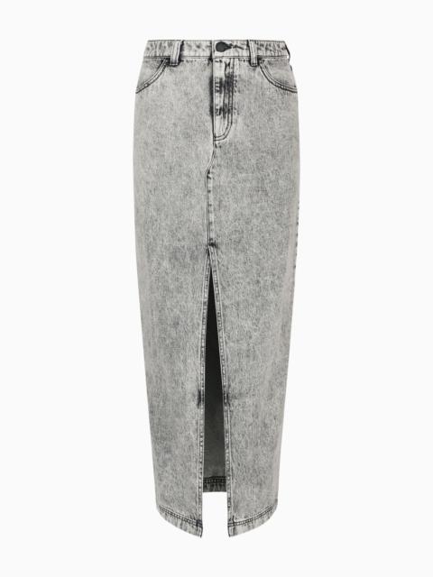 EMPORIO ARMANI ASV BLACK BLUE CAPSULE COLLECTION LONG SKIRT IN OVER-DYED ORGANIC DENIM