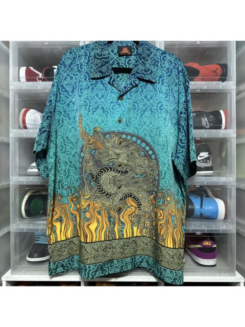 Other Designers Vintage - Y2K Dragon Flames All Over Print Anime Button Up Shirt XL