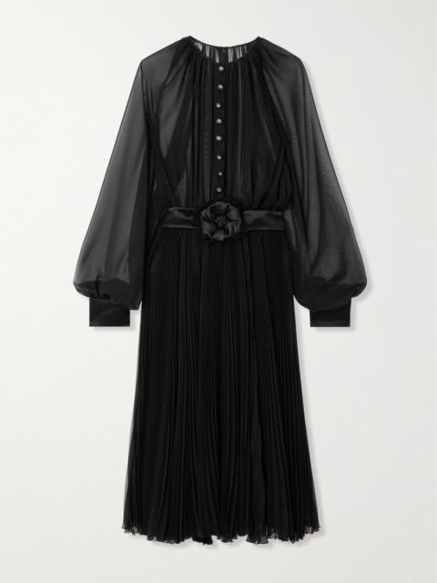 Dolce & Gabbana Satin-trimmed Belted Pleated Chiffon Midi Dress