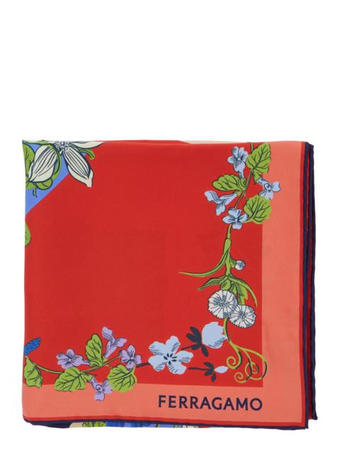 FERRAGAMO Ferragamo Women Red Scarf With Floral Print And Logo Lettering In Silk Woman