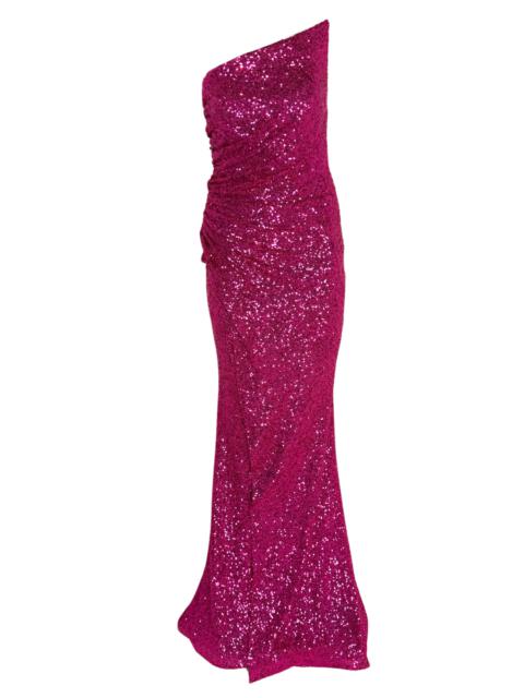 Other Designers Fuchsia Sequin Asymmetric Bustier Cocktail Prom Dress