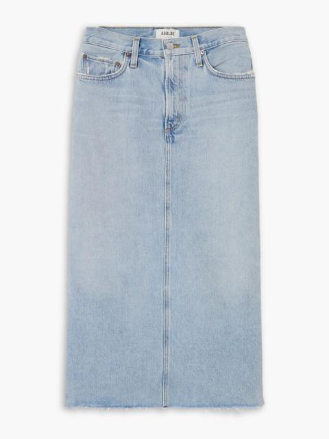 AGOLDE Della distressed denim midi skirt