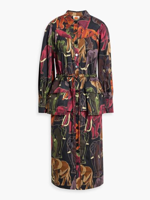 FARM RIO Printed cotton-poplin midi shirt dress