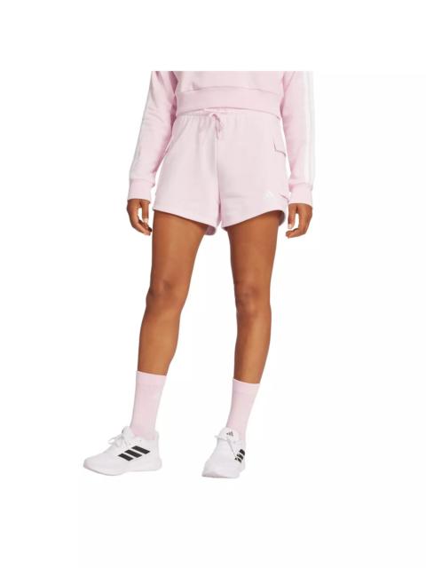 adidas Women's Essentials Small Logo French Terry Cargo Shorts-Pink