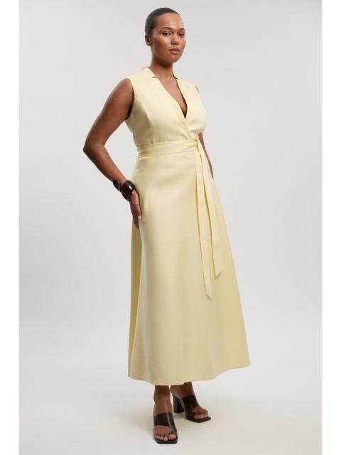 KAREN MILLEN Plus Size Tailored Linen Wrap Tie Waisted Maxi Dress