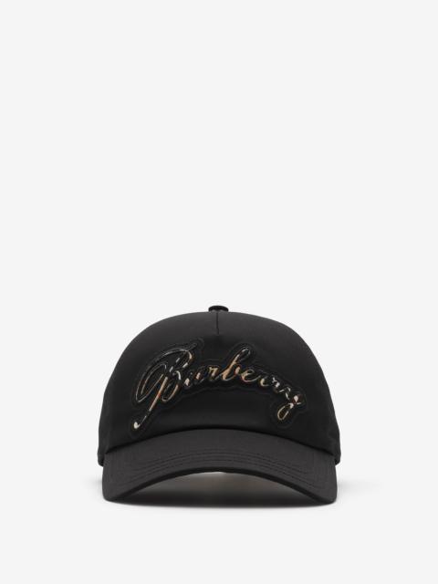 Burberry Check Cursive Logo Gabardine Baseball Cap