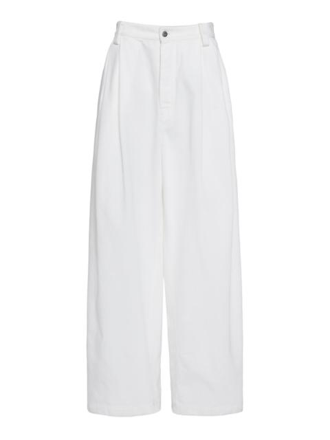 Bottega Veneta Pleated Denim Wide-Leg Trousers white