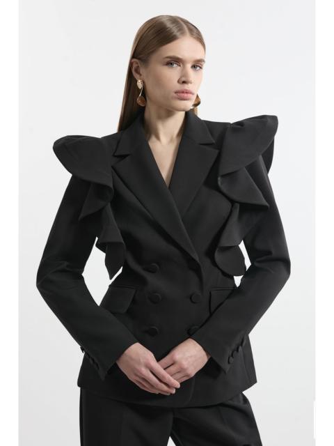KAREN MILLEN Tailored Drama Ruffle Double Breasted Blazer