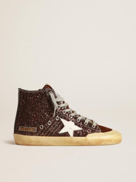 Golden Goose Francy Penstar in brown glitter with white leather star