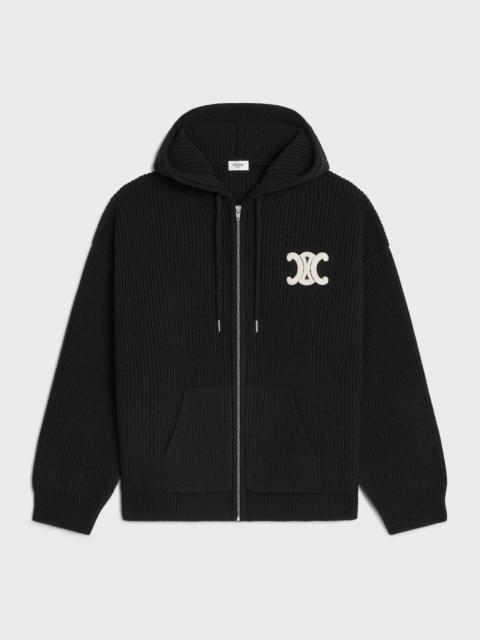 CELINE hooded cardigan IN RIBBED WOOL