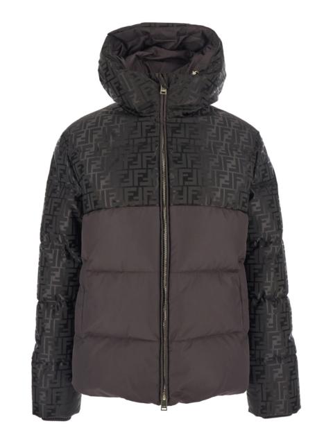 FENDI Fendi Women Brown Down Jacket With Drawstring Hood And Ff Motif In Tech Fabric Woman