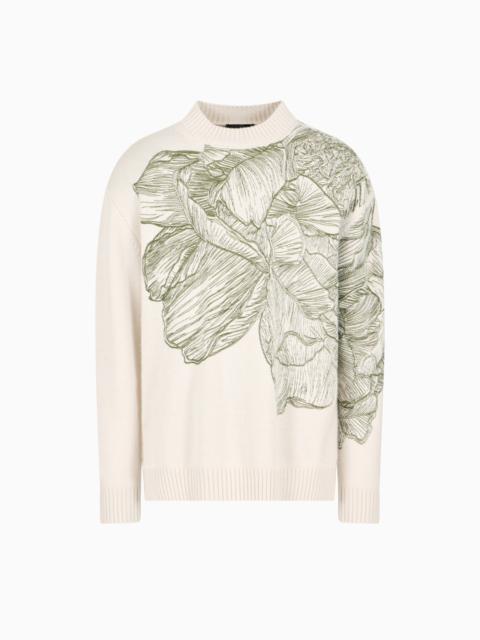 EMPORIO ARMANI ALPACA-BLEND JUMPER WITH FLOWER AND DRAGONFLY EMBROIDERY