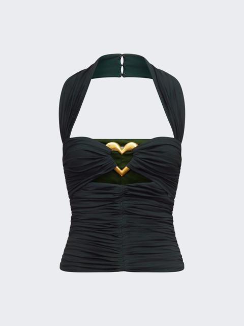 AREA Heart Ruched Halter Top Green