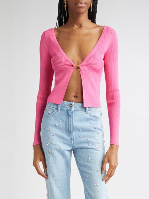VERSACE Versace Safety Pin Rib Cardigan in Dragon Fruit at Nordstrom