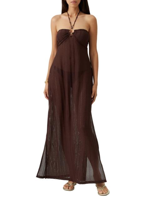 MELISSA ODABASH Melissa Odabash Harriet Pointelle Halter Cover-Up Maxi Dress in Brown at Nordstrom