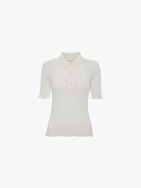 Victoria Beckham Frill Polo Top In White