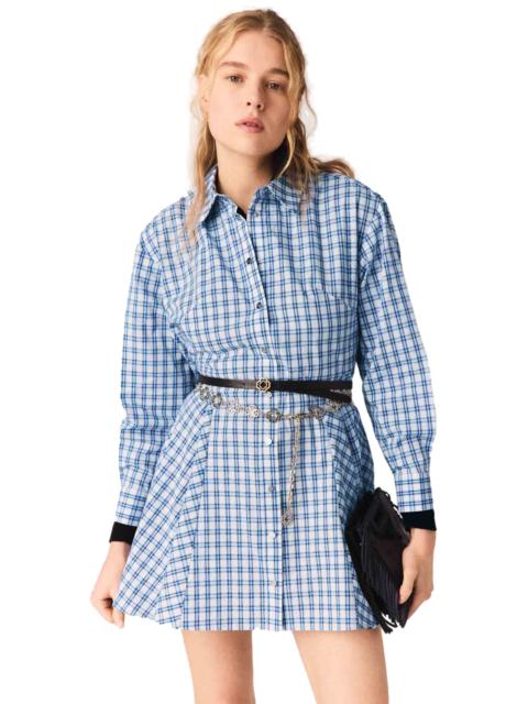 maje maje Rhinestone-trim cotton shirt dress in Blue Check Print at Nordstrom