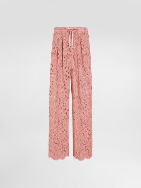 Dolce & Gabbana Flared floral cordonetto lace pants with DG logo