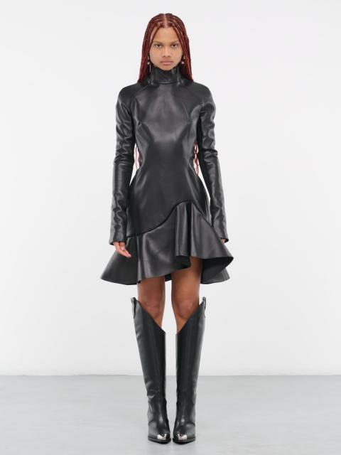 David Koma Leather Ruffle Mini Dress