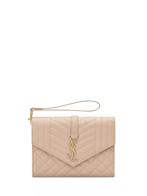 SAINT LAURENT Envelope Flap Pouch in Mix Matelasse Grain De Poudre Embossed Leather