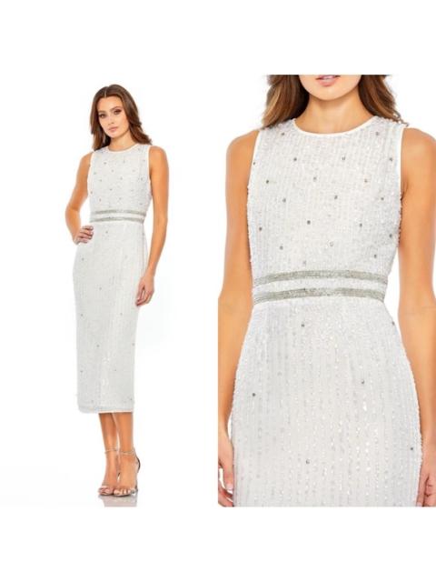 Other Designers NWT Mac Duggal‎ 10509 Sleeveless High Neck Beaded Midi Sheath Dress White Sz 0