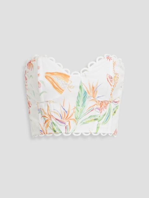 Charo Ruiz Vio strapless printed cotton-blend voile bustier top