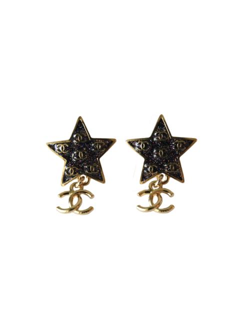 CHANEL Chanel Black Star Shape Pendant CC Logo Earrings Gold