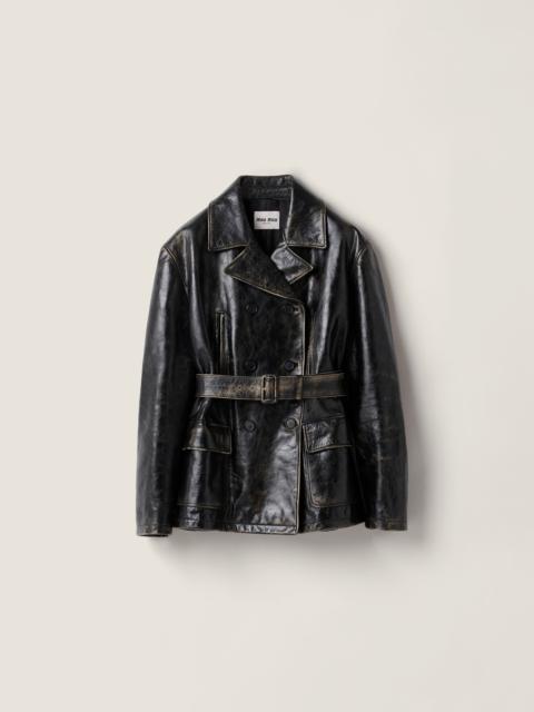 Miu Miu Double-breasted calf leather caban jacket