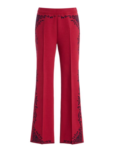 HIGH SPORT Scroll Cotton-Blend Cropped Flared Pants red