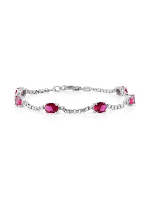 Other Designers Belacqua Siam Ruby July Birthstone Bracelet in Sterling Silver, Oval Cut 5*7mm, 7.5 Inches Length Br