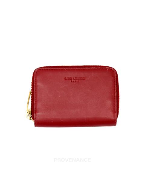 SAINT LAURENT Saint Laurent Paris SLP Compact  Zip Card Wallet - Red Leather