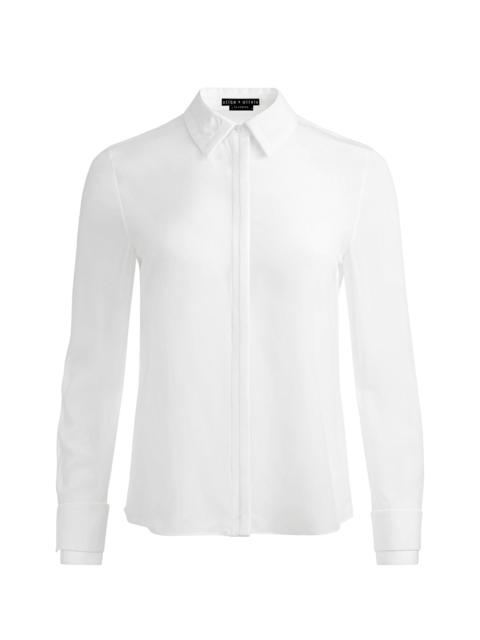 Alice + Olivia WILLA RELAXED PLACKET TOP WITH PIPING DETAIL