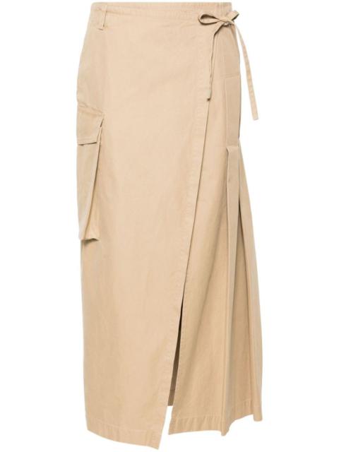 DRIES VAN NOTEN LONG KILT-INSPIRED COTTON SKIRT WITH PLEATS AND PATCH POCKET.