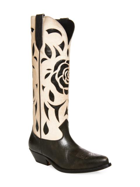 Golden Goose Golden Goose Wish Star Pointed Toe Tall Western Boot in Black/Butter at Nordstrom