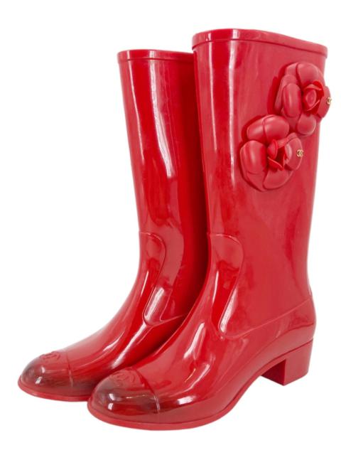 Chanel Karl Lagerfeld Red Camellia Rubber Rainboot
