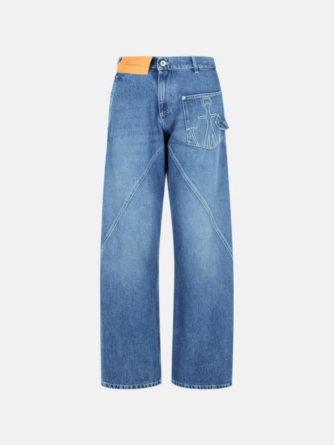 JW Anderson 'WORKWEAR' COTTON PANTS WITH LIGHT BLUE TWISTED LEG
